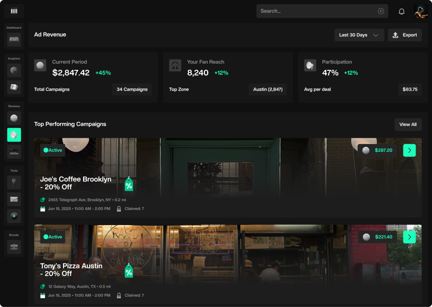 Sygnaal Ad Revenue dashboard preview