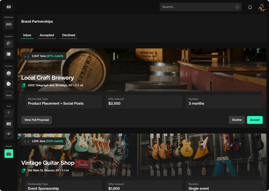 Sygnaal Brand Partnerships dashboard preview