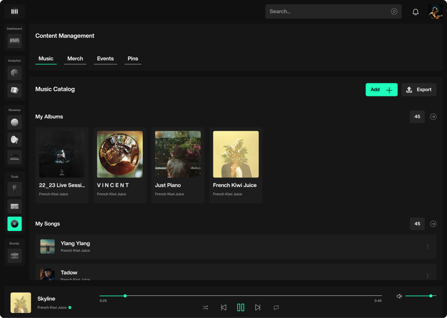 Sygnaal Content & Storefront dashboard preview