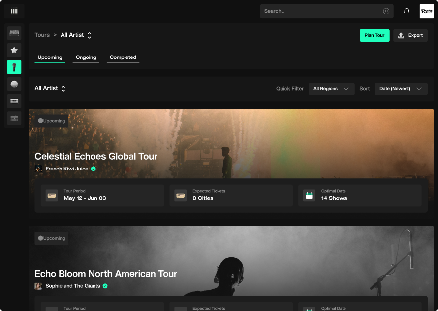 Tour Management dashboard preview